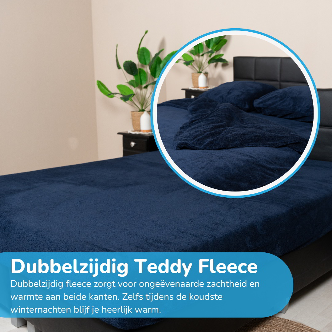 Blauw dekbedovertrek lits jumeaux dubbelzijdig teddy fleece