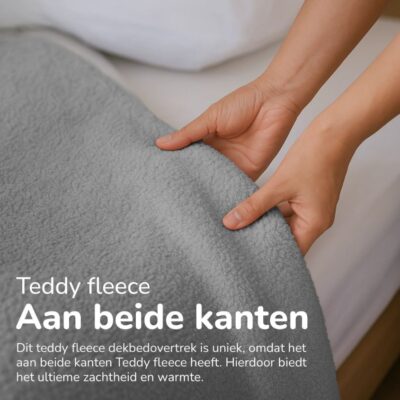 Teddy dekbed overtrek - 1 persoons- grijs - beide kanten teddy