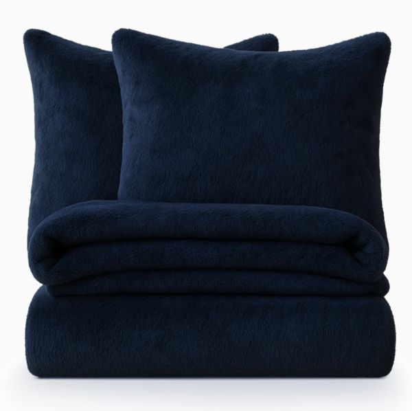 Teddy dekbedovertrek 1 persoons - 140x220 cm - kleur navy - donkerblauw