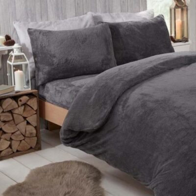 Teddy dekbedovertrek 2 persoons - Antraciet - 200×220 cm