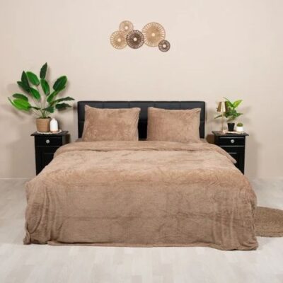 Teddy dekbedovertrek 2 persoons - 200x220 cm - kleur camel - lichtbruin