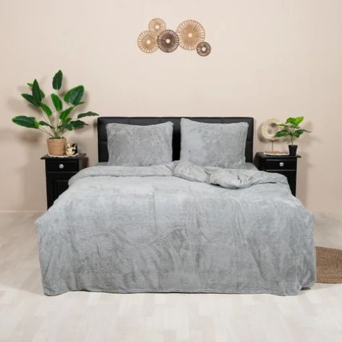 Teddy dekbedovertrek 2 persoons - 200x220 cm - kleur grijs