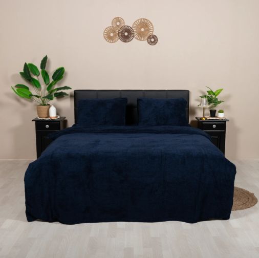 Teddy dekbedovertrek 2 persoons - 200x220 cm - kleur navy - donkerblauw
