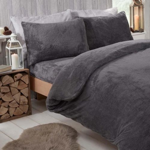 Teddy dekbedovertrek Lits Jumeaux XL - 260x220 cm - kleur antraciet