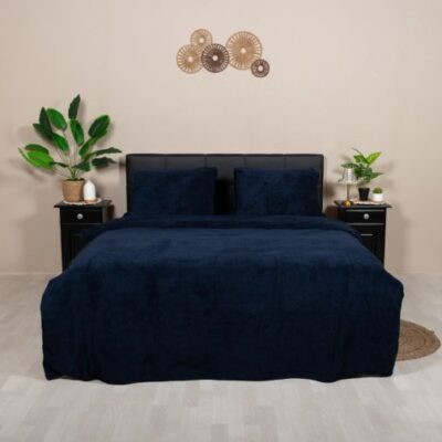 Teddy dekbedovertrek Lits Jumeaux XL - 260x220 cm - kleur navy - donkerblauw