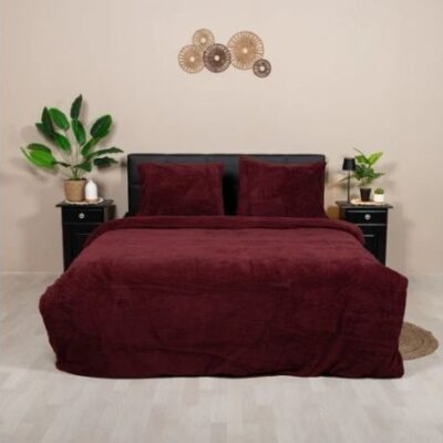 Teddy dekbedovertrek Lits Jumeaux XL - 260x220 cm - kleur rood - wine