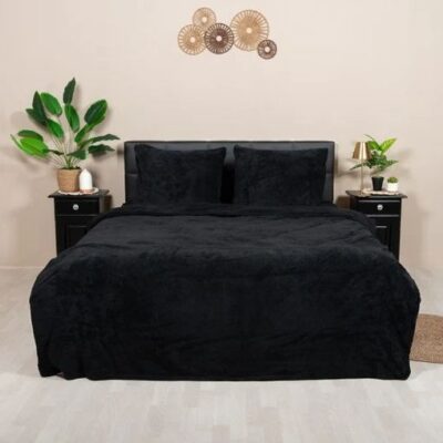 Teddy dekbedovertrek Lits Jumeaux XL - 260x220 cm - kleur zwart