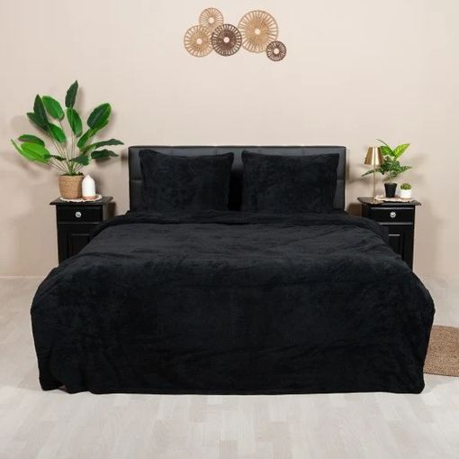 Teddy dekbedovertrek Lits Jumeaux XL - 260x220 cm - kleur zwart