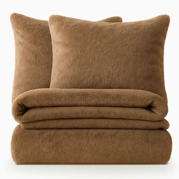 Teddy fleece dekbedovertrek bruin - beige - taupe