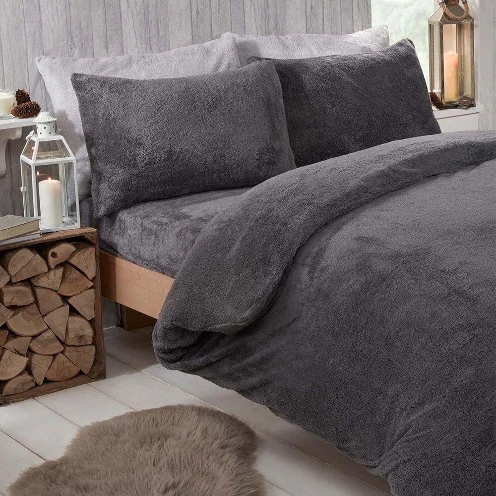 Teddy fleece dekbedovertrek lits jumeaux antraciet