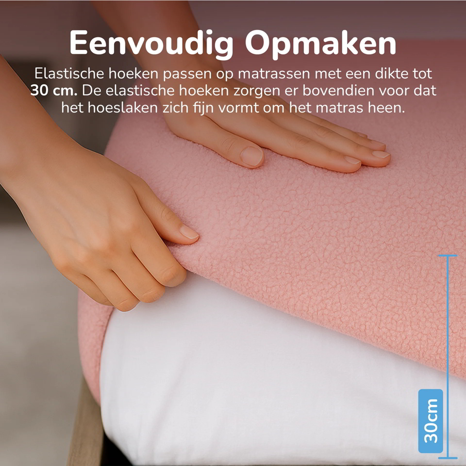 Teddy hoeslaken 2 persoons - licht roze - Afbeelding 2