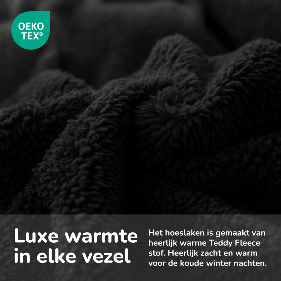 Teddy hoeslaken 1 persoons zwart