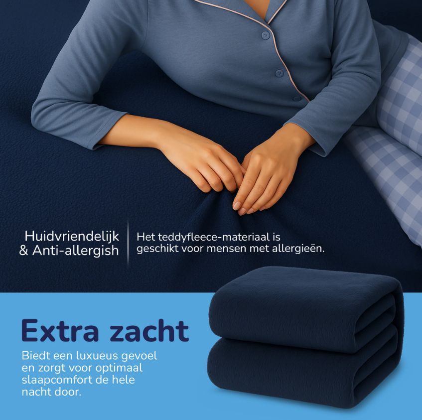 Teddy hoeslaken blauw hypoallergeen