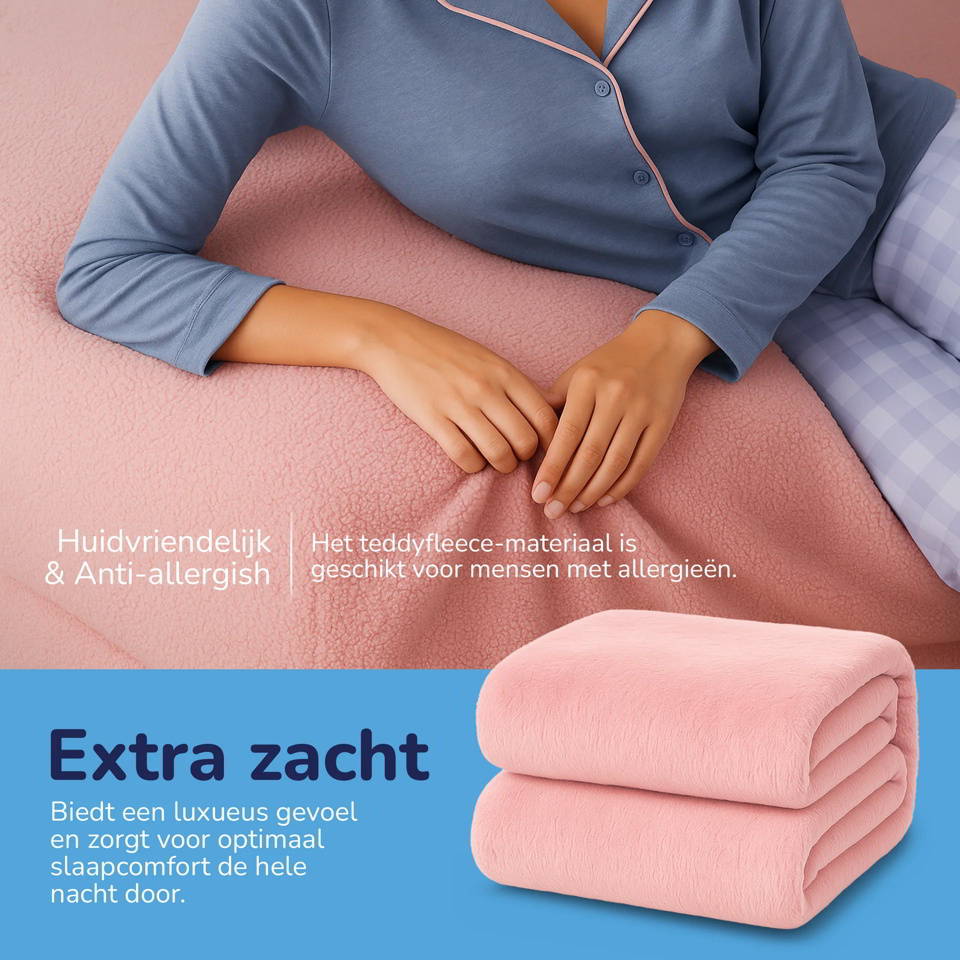 Zacht hoeslaken van teddy 1 persoons roze