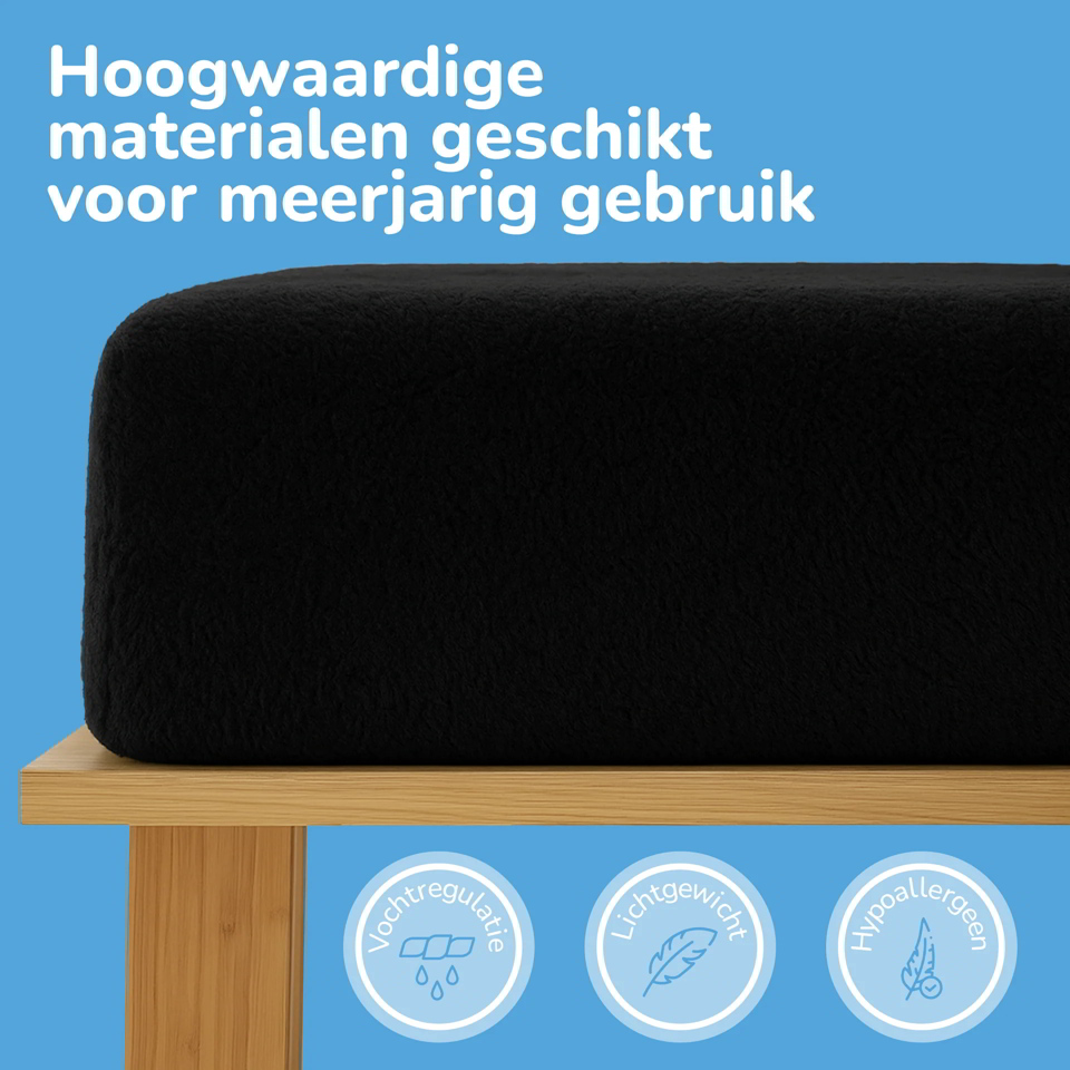 Zwart teddy hoeslaken 2 persoons