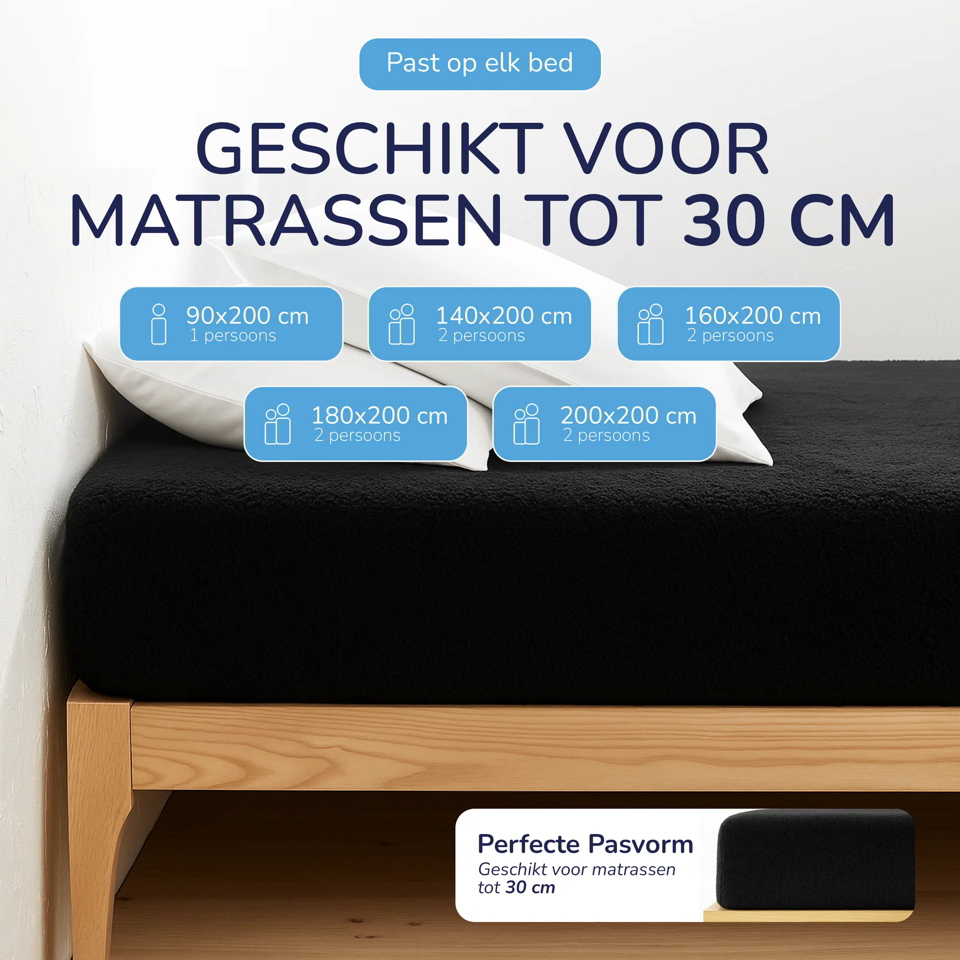 teddy hoeslaken 2 persoons zwart